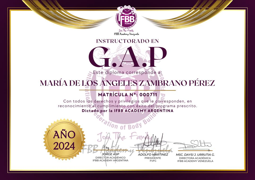 Certificado: Instructorado en G.A.P — IFBB Academy Argentina
